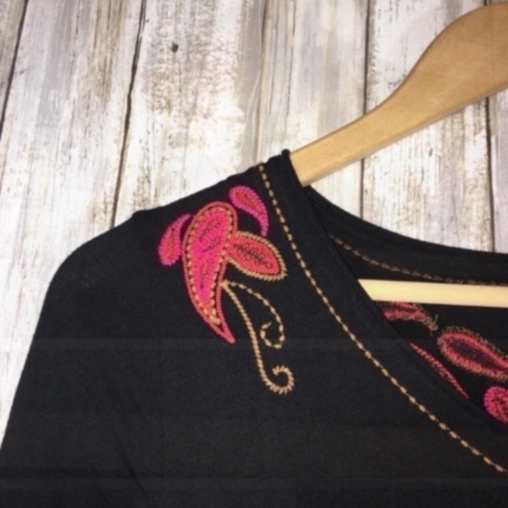 J. Jill Black Embroidered Paisley 3/4 Sleeve Blouse - Picture 5 of 7
